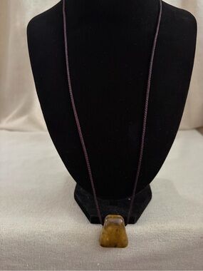 Yellow Brown Stone Pendant Necklace on Cord